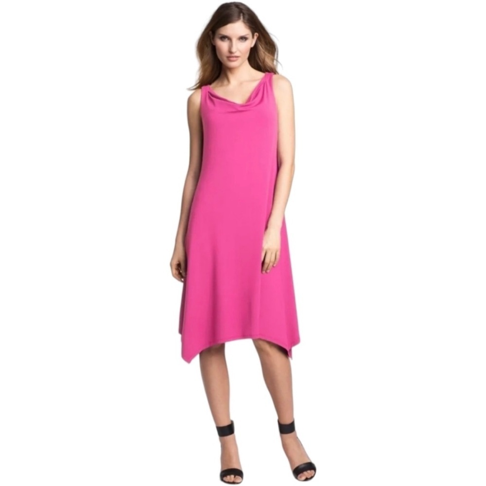 Eileen Fisher Scoop Cowl Neck Sleeveless Dress in Lotus Pink Medium